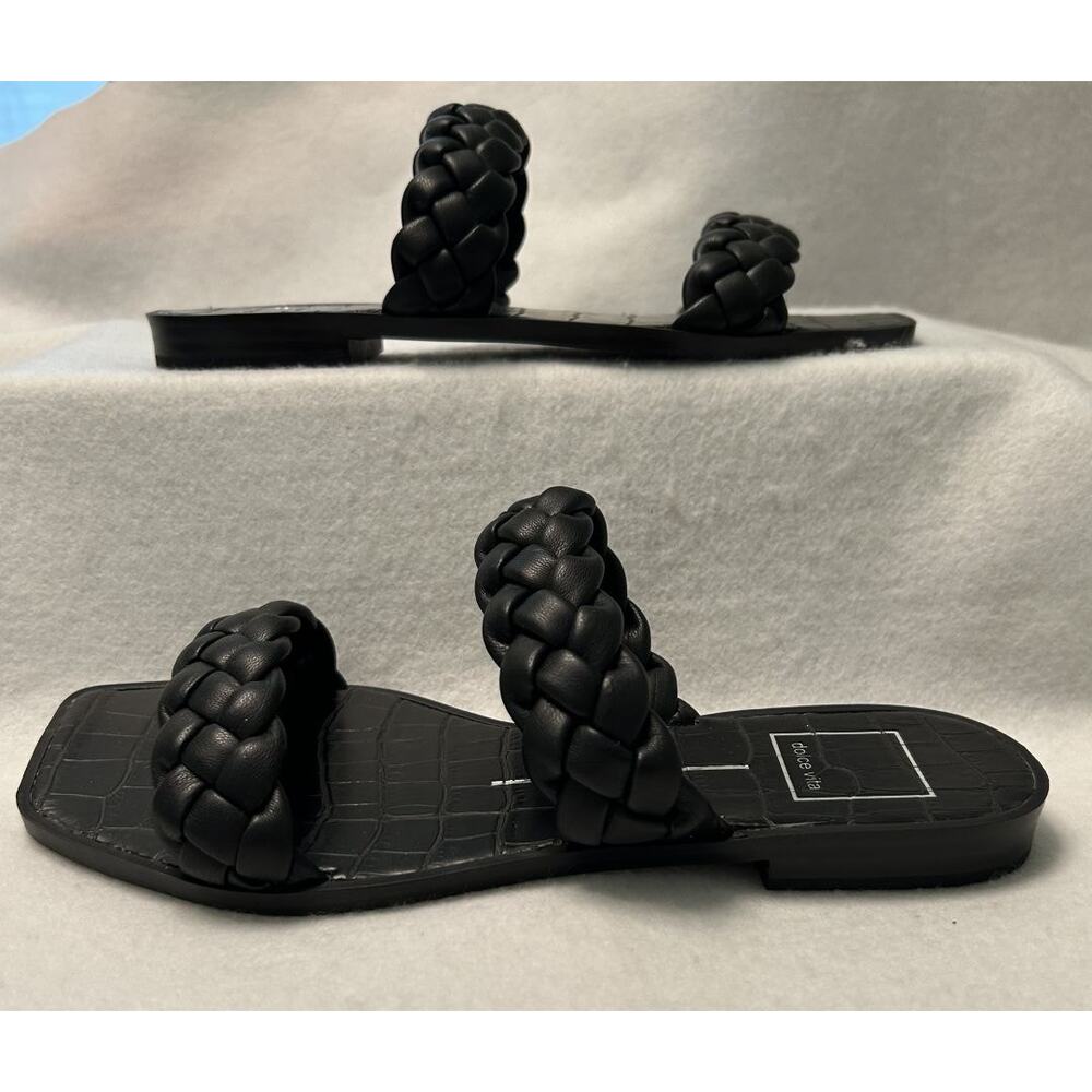 NEW Dolce Vita Indy Braid Straps Square Toe Croc-Embossed Footbed Black Sandal-6 - Picture 3 of 8